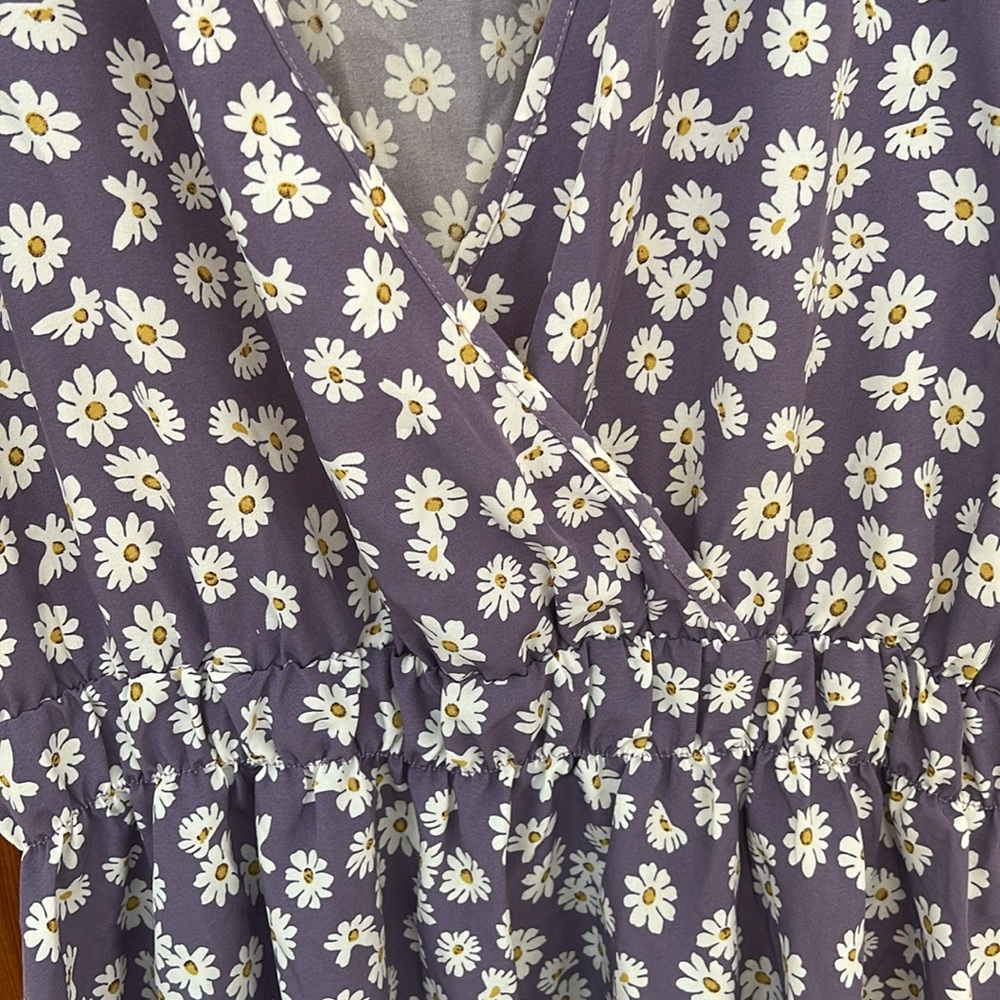 Purple & White Daisy Floral Babydoll Top Plus 4X GUC Short Sleeve Stretch - Picture 7 of 7